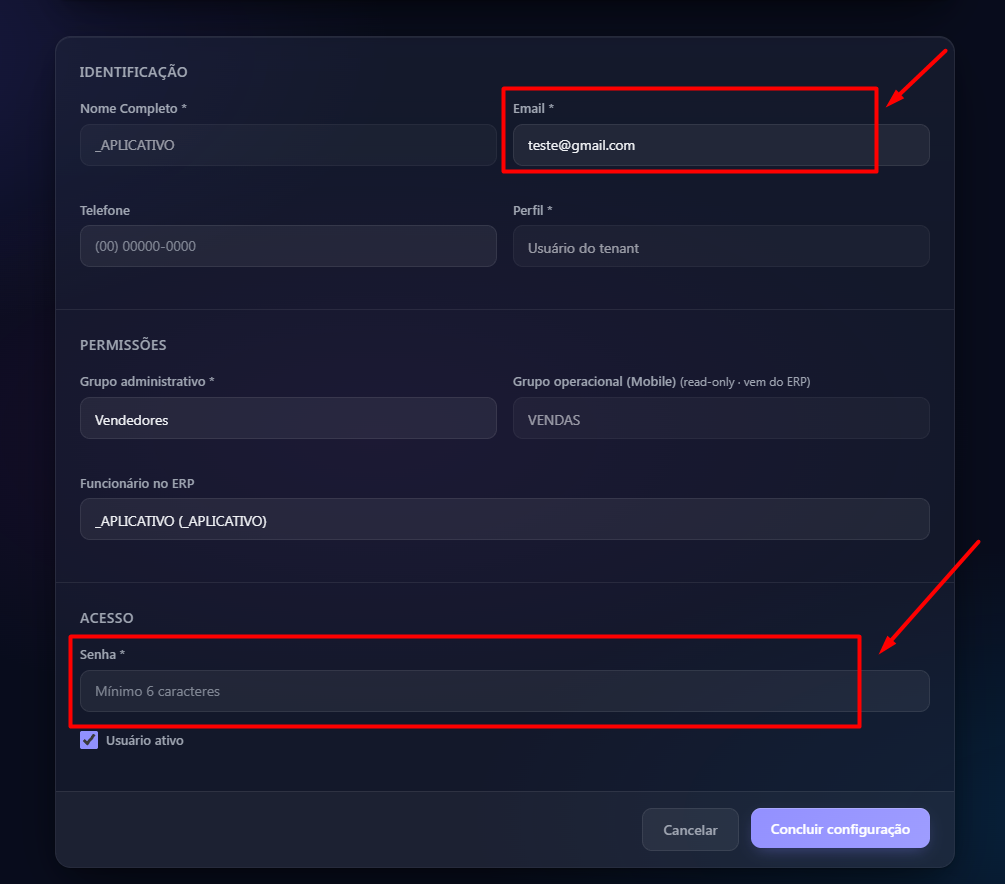 Edição do usuário pendente
