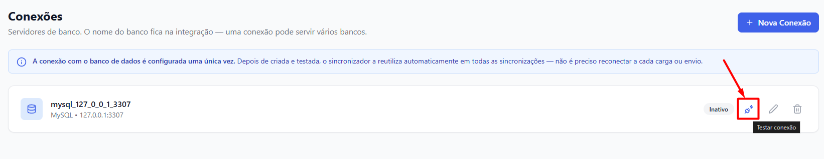 Teste de conexão bem-sucedido